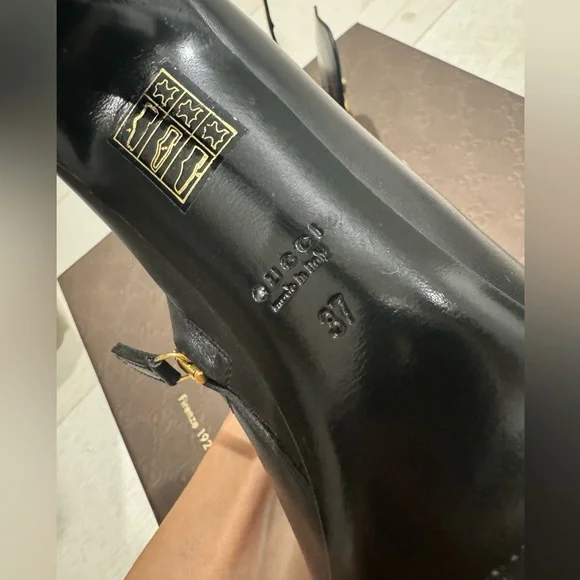 Gucci Ankle Boots Black Leather Horsebit Size 37 - Picture 4 of 5